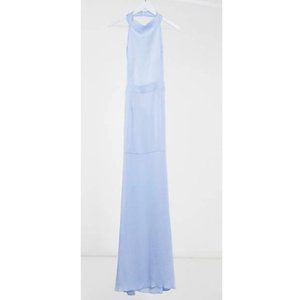 MISSGUIDED Baby Blue Satin/Crepe High Neck Halter Maxi Dress